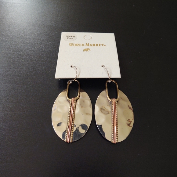 Cost Plus World Market Jewelry - New Silver Hammered Drop Earrings